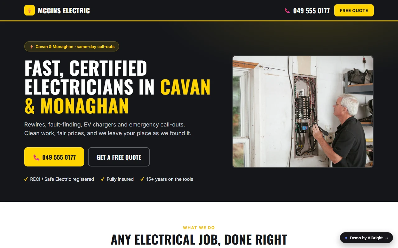 McGins Electric — Landing page + Google Ads